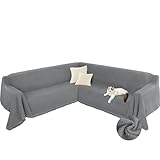 Arfntevss Corner Sectional Couch Covers L Shape Plush Sofa Cover with Tassel Thick Soft Couch Cover for Sectional Sofa U Shaped Slipcovers Washable Dog Furniture Protector (71' x 252', Gray)