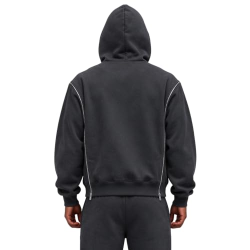 Mens Hooded Sweatshirt Oversized Light Fleece Zip Up Jackets Fall Outfits - image 2