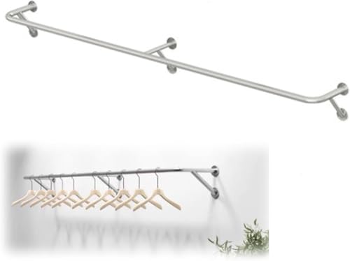 Hubiuyo ディスプレイスタンド ディスプレイラック 壁に取り付けられた棚 壁掛け洋服ラックハンガーパイプ壁付け ハンガーステンレス ウォールハンガー おしゃれ 大容量ラック 省スペース 衣類収納 頑丈 組立簡単 (200cm)
