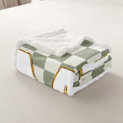 Image of Erosebridal Sage Green Checkered Sherpa Blanket Plaid Initial M Fuzzy Plush Throw Personalized Monogram Fleece Blanket for Kids Boys Girls,Fashion Grids Gingham Decor for Bed Couch Twin 60 inchx80 inch