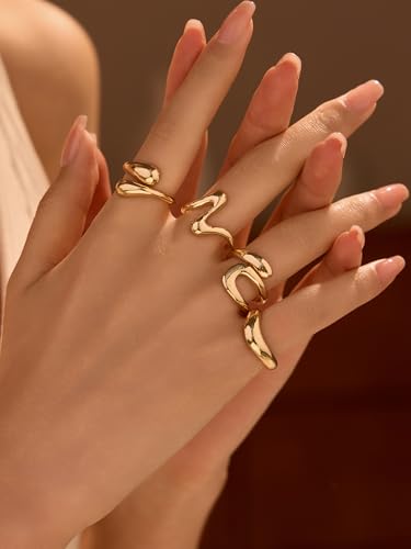 4 PCS Gold Plated Stackable Rings for Women, Unique Twisted and Looped Designs, Adjustable Finger Band for Comfort, Fashionable Stacking Rings for Daily Wear and Special Occasions4