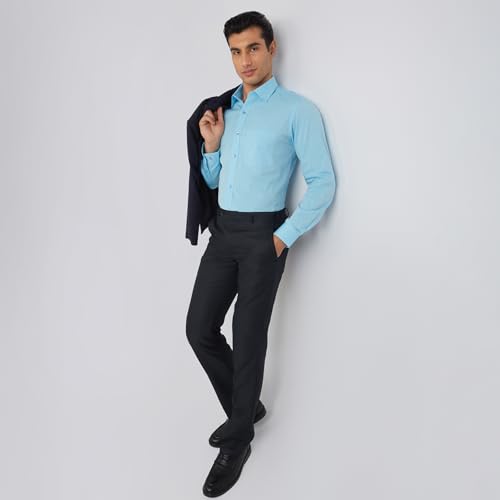 Image of Raymond Men's Pure Cotton Structure Pattern Slim Fit Semi Cutaway Collar Full Sleeve Formal Shirt
