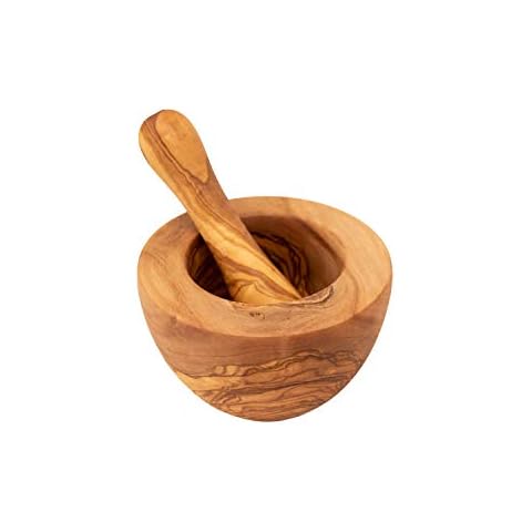 Benera Olive Wood Mortar and Pestle Set Approx. 12 cm Diameter Cover
