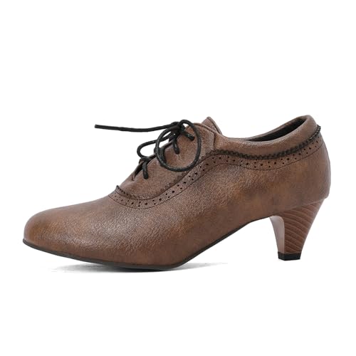 SHEMEE Vintage Kitten Heels Oxford Pumps for Women Stacked Cone Heel Victorian Witch Shoes Lace-Up...