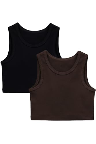 Lilax Girls Crop Top Ribbed Knit Sleeveless 2 Pack Basic Cropped Tank2