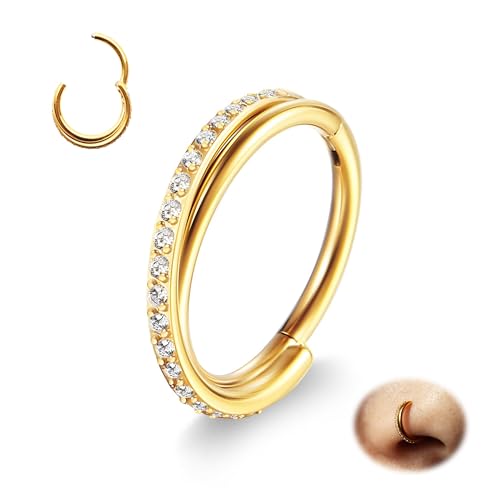 MixPiercing 18G 8mm Piercing Nariz Dorado Aro Oro Clicker de Segmento Articulado Acero Inoxidable para Septum Nasal Cartílago Concha Hélice Daith Tragus de Labios con para Mujer