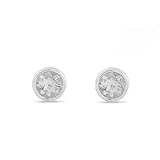 Boma Jewelry Sterling Silver White Topaz Bezel Set Round Circle Stud Earrings (Silver)