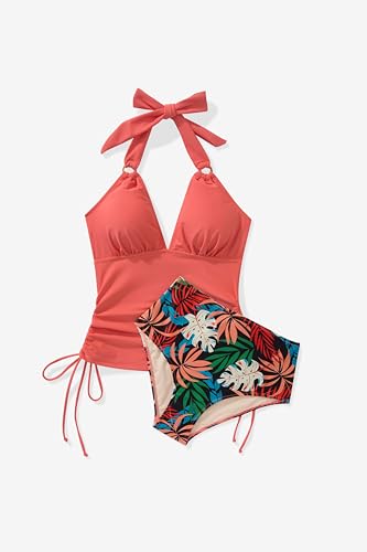 MOOSLOVER Women Halter Plunging Tankini Swimsuits High Waisted Two Piece Bathing Suits Swimwear 6