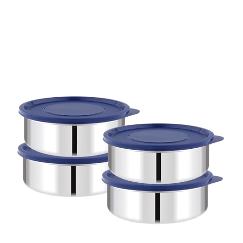 Image of ATTRO Prime Stainless Steel Single Wall Storage Containers Airtight & Leak Proof Containers for Office Use, School, Picnic, 250ml - Blue-Set Of 4