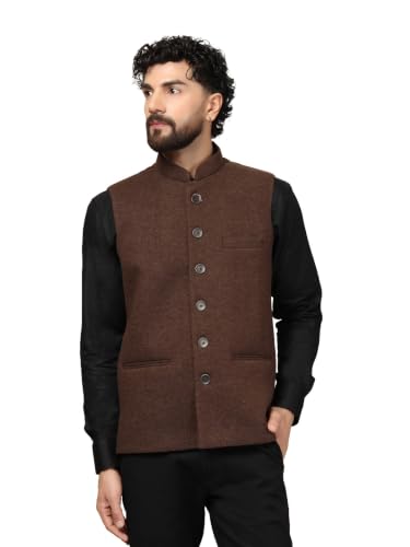 Vastraa Fusion Brown Nehru Jacket for Men Coffee Brown - Image 2
