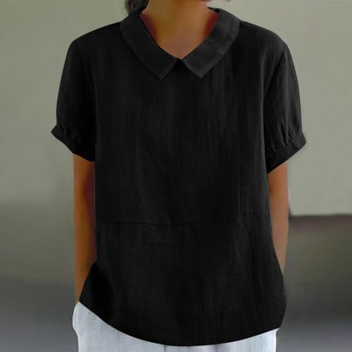 Womens Cute Tops Summer Trendy Short Sleeve Cotton Linen Shirts Casual Loose Basic Tee Blouse Fashion Clothes2