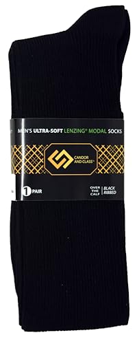 Men's Over The Calf MODAL ULTRA SOFT Dress Socks, Seamless Toe, Ribbed, OTC Length Socks (Black OTC Ribbed 1 Pair)2