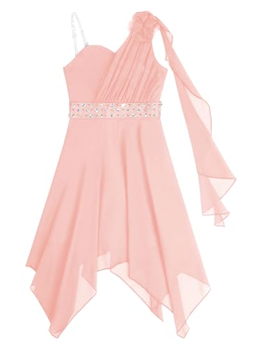 Kids Flower Girls One Shoulder Party Dress Wedding Bridesmaid Pageant Party Asymmetrical Hem Gowns3