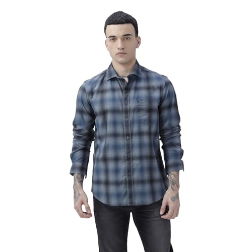 Image of BASICS 100% Cotton Checked Shirt for Men | Slim Fit | Everyday Smart Casual Wear | Full Sleeve