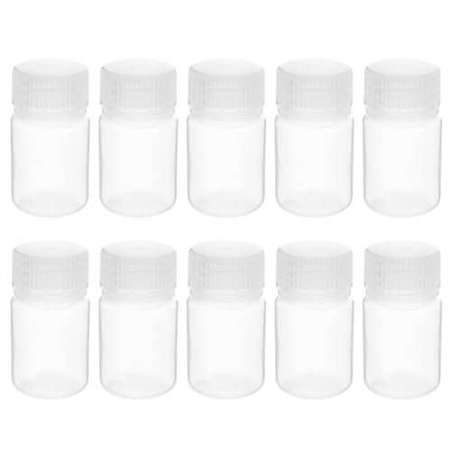 Healifty 10pcs 30ml High-temperature Resistant Plastic Chemical Reagent Bottles with Screw Caps Wide Mouth Laboratory Sample Storage Containers for Industrial Use
