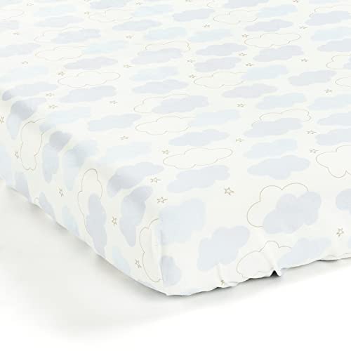 Image of Lush Decor Goodnight Little Moon Clouds Soft & Plush Fitted Crib Sheet, 52"x 28" x 9", Blue
