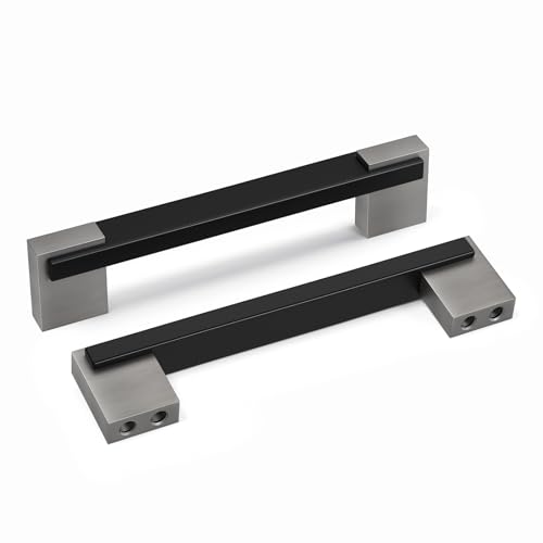 Rergy 10 Pack Adjustable Cabinet Pulls Black and Silver, 4 and 5 inch Hole Spacing Cabinets Handles, 2 Tone Dresser and Drawer Pull, Square Kitchen Hardware by Rergy - Used condition - US$37.38
