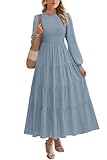 Picture of PRETTYGARDEN Women's Long Sleeve Maxi Dresses 2026 Spring Casual Smocked Trim Neck Swiss Dot Tiered Flowy Formal Wedding Guest Dress (Blue Grey,XXL)