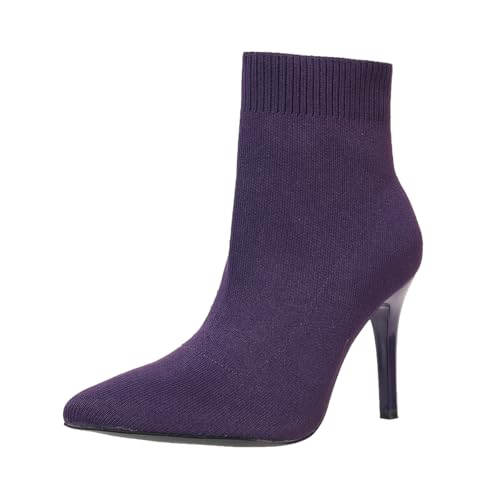Ankle Boots for Women Stiletto Heels Pointed Toe Sock Booties Comfortable Dressy Stretchy Short Boot, US Size 6-12 - Main Image