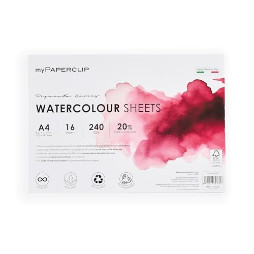 Image of myPAPERCLIP Pigmenta - A4 Watercolor Paper | 240 GSM, 16 Sheets, 20% Cotton | Cold-Pressed & Acid-Free | Suitable for Both Wet & Dry Painting