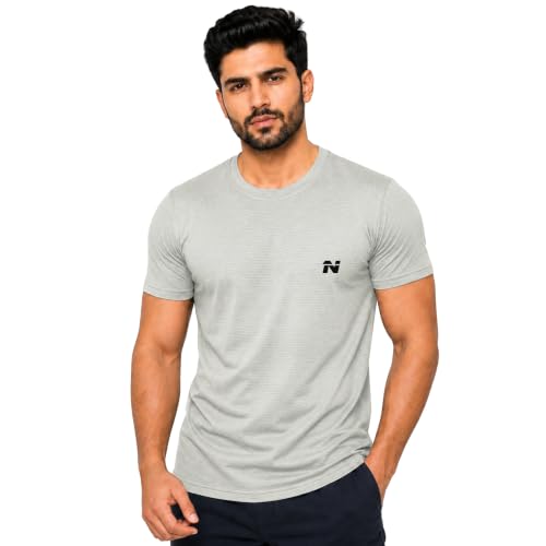 Image of NINQ Half Sleeve Tshirt for Men | Round Neck Regular Tshirt | Breathable Mesh Dotted Stylish T-Shirt | Sports Wear Casual Tee for Gym, Running & Daily Comfort