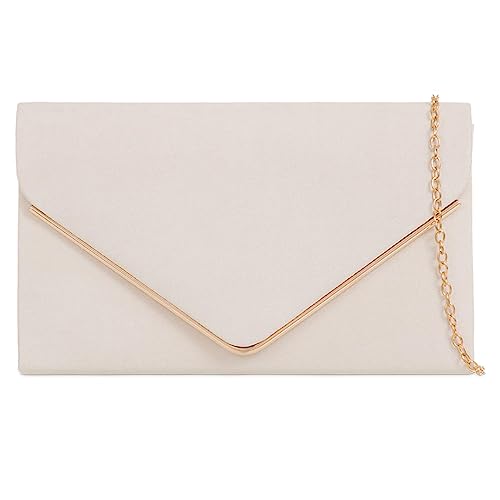 Fi9® Pochette en daim uni pour mariage/soirée - Ecru - ivoire,