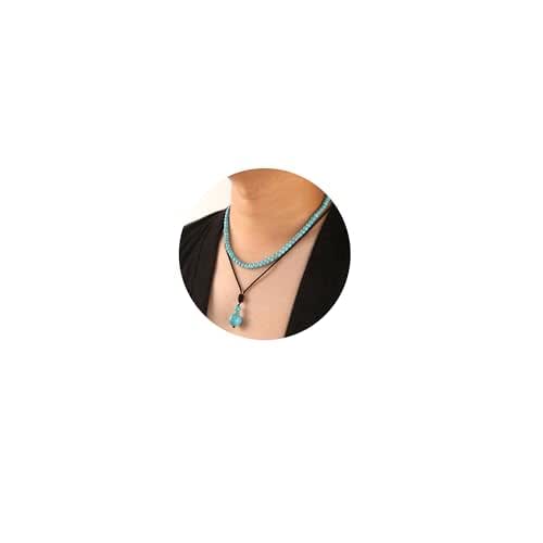 2Pcs Turquoise Necklace Beaded Necklace for Men
