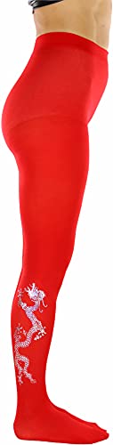 Image of ToBeInStyle Women's Opaque Pantyhose Tights w /Silver Metallic Dragon Print