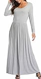 Qurvoo Women's Long Sleeves Maxi Dress Plain Empire Waist Casual Dress Loose Fall/Winter Dresses with Pockets Light Grey - M