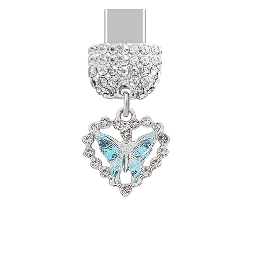 Dije de mariposa de cristal azul ELISE & FONDA TP1044 tapón anti polvo elegante para iPhone 16