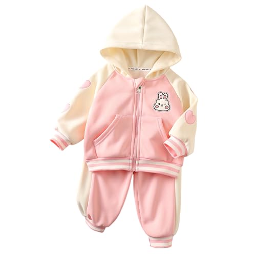 Toddler Girls Hoodie Set - Two-Piece Back Rabbit Zipper Hooded Sweatshirt And Sweatpants Set, Suitable For Girls To Wear2