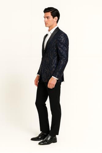 Men’s Navy Blue Sequin Tuxedo Jacket with Black Satin Shawl Lapel – Luxury Prom and Wedding Blazer3