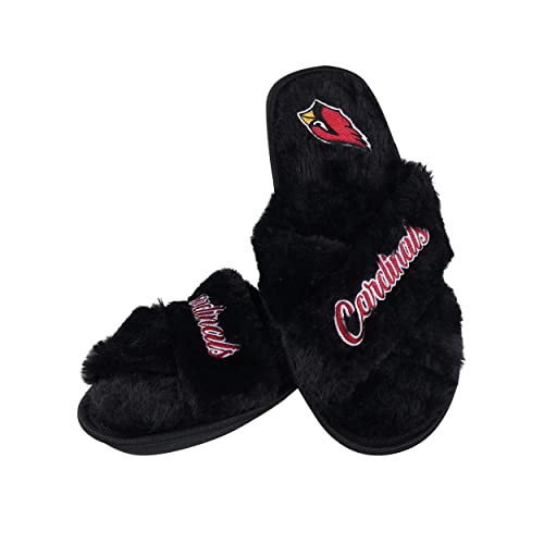 Image of FOCO Womens NFL Team Script Wordmark Fuzzy Cross Slide Slippers