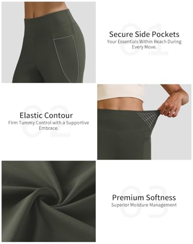 Womens High Waist Yoga Pants Stretchy Casual Trousers Straight Leg Pull On Side Pockets - Image 5