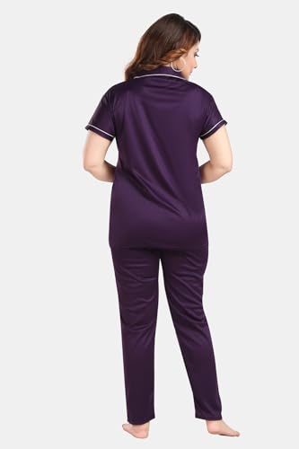 Image of Fabme Women's Satin Collor Night Suit - Top and Pyjama Set