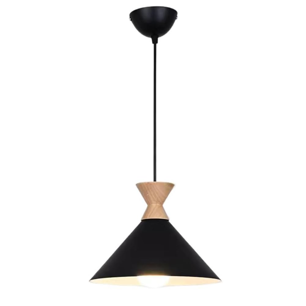 Lámpara colgante de madera y metal negro para mesa de comedor de diseño granja vintage
