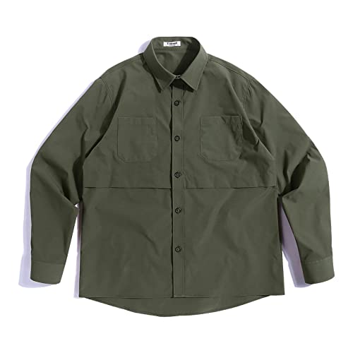 Herren Hemd Langarm Regular fit Langarm Shirts Herren Hemd Shirt Freizeithemd Herren(Armeegrün,M) Cover