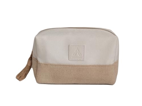 AFRIDI'S VAULT Toiletry Makeup Pouch Bag Traveling Bag Jute Bamboo Eco Friendly Zipper Canvas Cosmetic Bag for Womens Girls for Cosmetic Toiletry best for Makeup and personal Care items, White