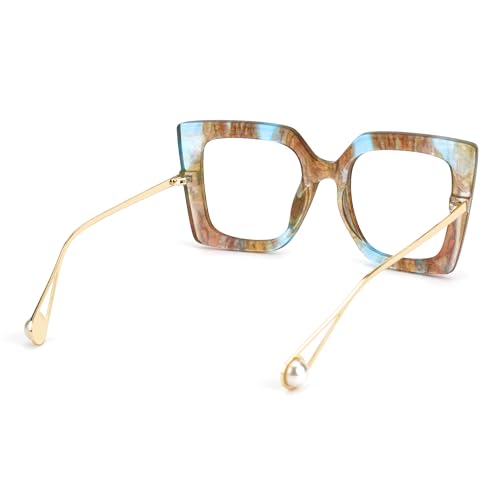 Image of Zeelool Chic Oversized Thick Square Eyeglasses Frame for Women Stylish Multicolor Eyewear with Non-prescription Clear Lens JGT001892-15