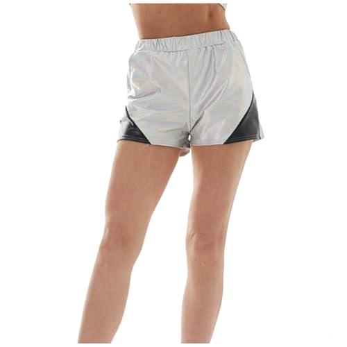 Pantalones cortos ligeros de cuero para mujer, ajuste regular, para natación, oficina, playa, fútbol, cintura alta, para bicicleta, blanco, S