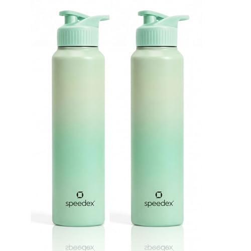 Image of Speedex Stainless Steel Metal Water Bottle 1 Ltr 1000 ml, BIS Approved, Leak Proof Sipper Cap Bottle for Office, School, Gym, Travel, Daily Use for Men, Women, Kids, Adults, Dual Green, Set of 2
