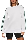WIHOLL Womens Tops Fall Fashion 2024 Outfits Crewneck Sweatshirts for Women Long Sleeve Striped Shirt Women White M