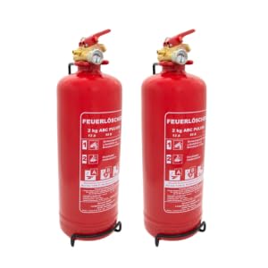 2 x 2kg Feuerlöscher, Pulverlöscher, Sparpaket, Autolöscher, ABC Pulver, Pulver Feuerlöscher inkl. Halterung und Prüfschild
