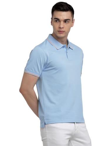 Image of Deniklo Cotton Rich Half Sleeve Regular Fit Solid Polo Tshirt for Men (DK801-L Powder Blue)