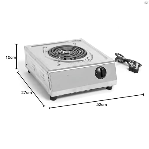Image of Drumstone 2000W Stainless Steel Electric Coil Hot Plate | Heavy-Duty Portable Single Burner Stove with Rotary Temperature Control | Fast Heating Cooktop Compatible with All Metal Cookware