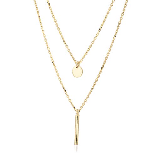 18K Gold Plated Jewelry - Bar & Circle Pendant Necklace - Double Layered Chain - Handcrafted Beautifully Deisgned for Women- 16" Long + 2" Extender2