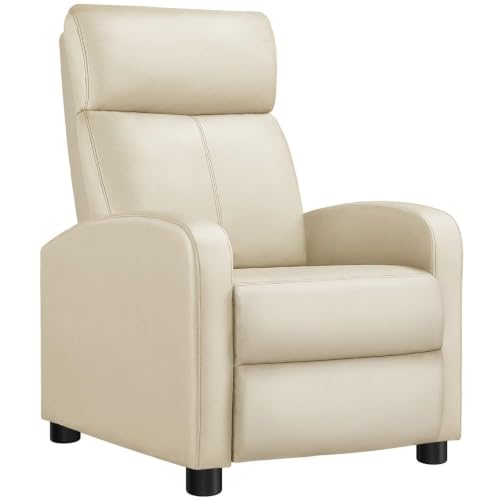 Yaheetech Recliner Chair PU Leather Recliner Sofa Home Theater Seating Adjustable Modern Single Reclining Chair Sofa with Pocket Spring Living Room Bedroom Beige
