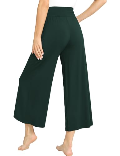 Image of GYS Bamboo Viscose Wide Leg Gaucho Cropped Pants, High Waist Capris Cloud-Soft Pajama Pants with Pockets, Flowy Yoga Pants