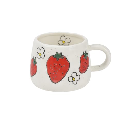 Koythin Ceramic Coffee Mug, Cute Strawberry Creative Mugs Design, Printed Flowers Cup for Office and Home, 10 oz/300 ml for Latte Tea Milk (Strawberry)