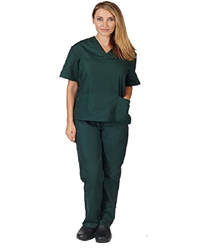 Image of RANK Women's Poly Viscose Scrub Suit for Nurses | Ot Surgical Hospital Medical Lab Scrub Nursing Uniform for Student Doctor and Dentist Size - XL (Hunter Green)
